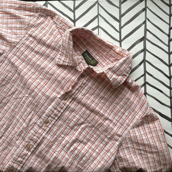 Eddie Bauer Short Sleeve Button Down Orange and White - Picture 1 of 4